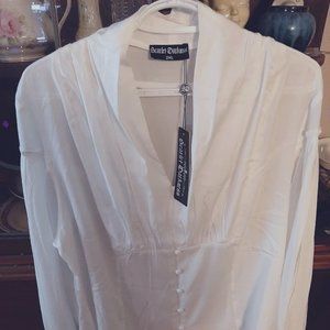 NWT Victorian-style lantern-sleeve blouse with faux pearl buttons